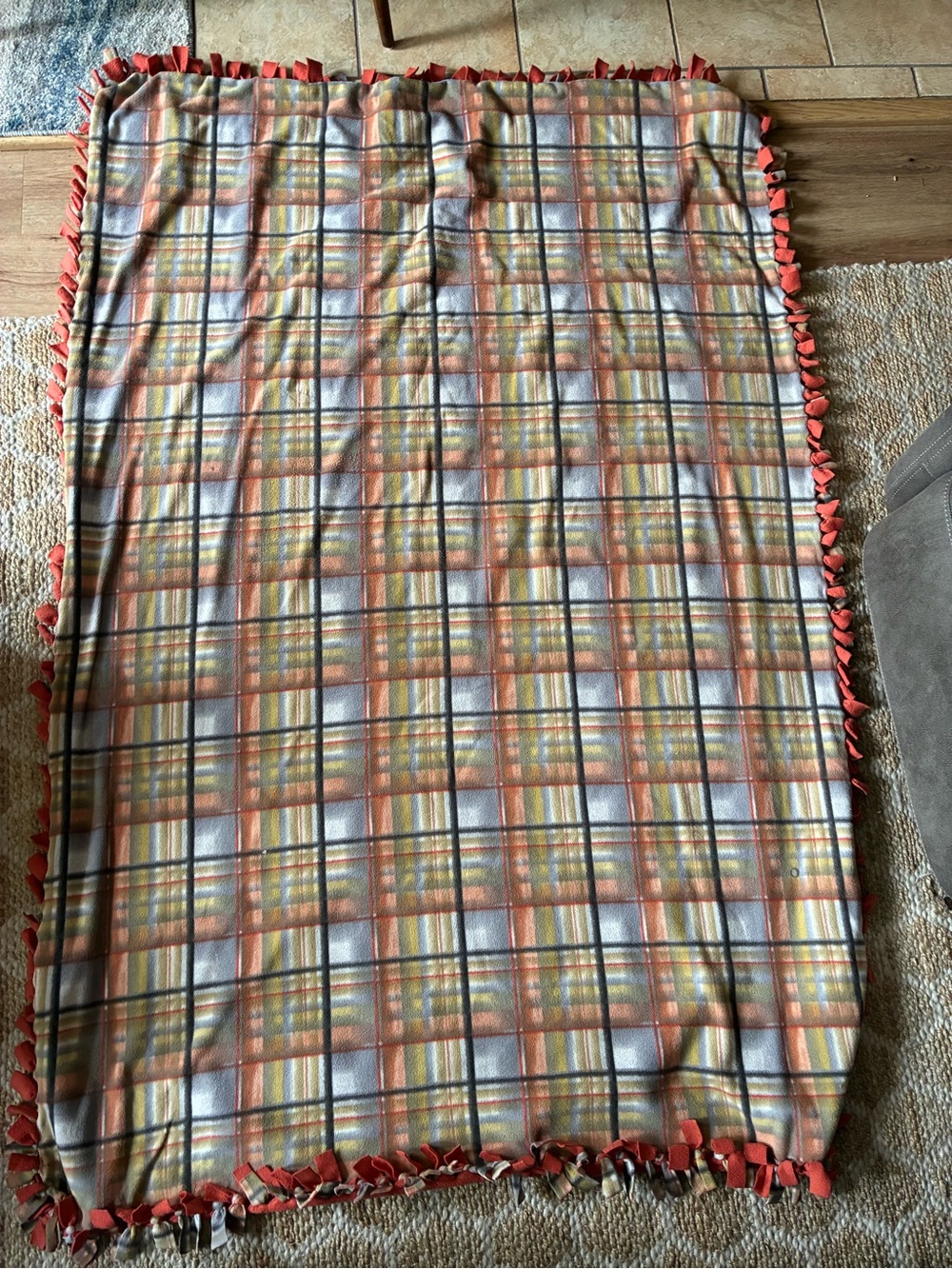 Handmade Women’s Plaid blanket in Orange and Gray